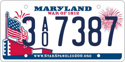 MD license plate 3AO7387