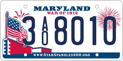 MD license plate 3AO8010