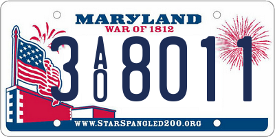 MD license plate 3AO8011