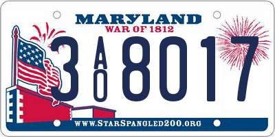 MD license plate 3AO8017