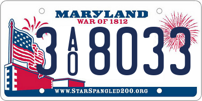 MD license plate 3AO8033