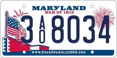 MD license plate 3AO8034