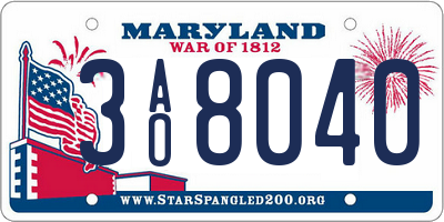 MD license plate 3AO8040