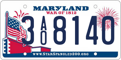 MD license plate 3AO8140