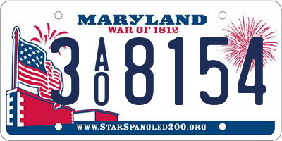 MD license plate 3AO8154