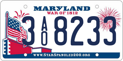 MD license plate 3AO8233