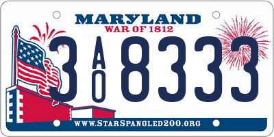 MD license plate 3AO8333