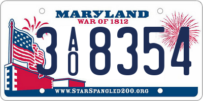 MD license plate 3AO8354