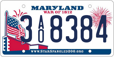 MD license plate 3AO8384