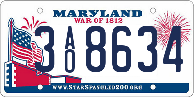 MD license plate 3AO8634
