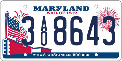 MD license plate 3AO8643