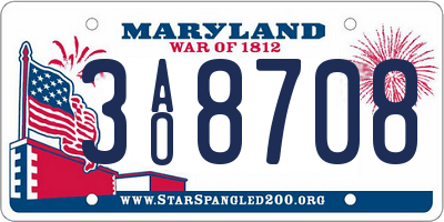 MD license plate 3AO8708