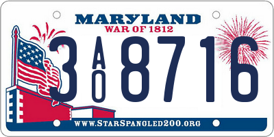 MD license plate 3AO8716