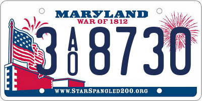 MD license plate 3AO8730