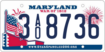 MD license plate 3AO8736