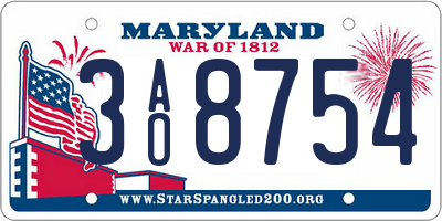 MD license plate 3AO8754