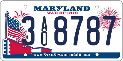 MD license plate 3AO8787