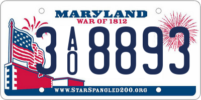 MD license plate 3AO8893