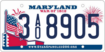 MD license plate 3AO8905