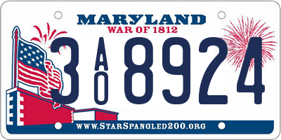 MD license plate 3AO8924