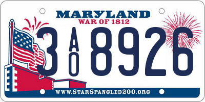 MD license plate 3AO8926