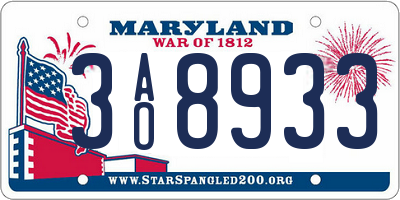 MD license plate 3AO8933