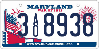 MD license plate 3AO8938