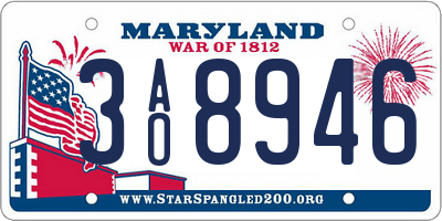 MD license plate 3AO8946