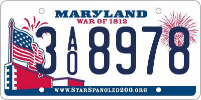 MD license plate 3AO8978