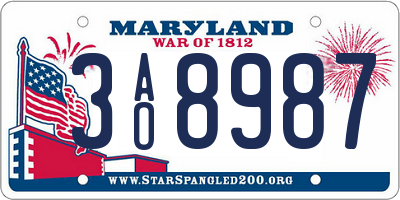 MD license plate 3AO8987