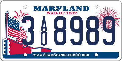 MD license plate 3AO8989