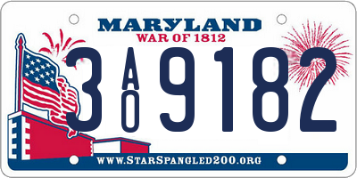 MD license plate 3AO9182