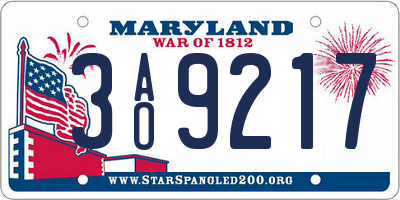 MD license plate 3AO9217