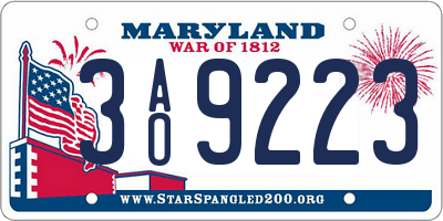 MD license plate 3AO9223