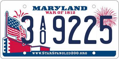 MD license plate 3AO9225