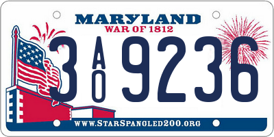 MD license plate 3AO9236