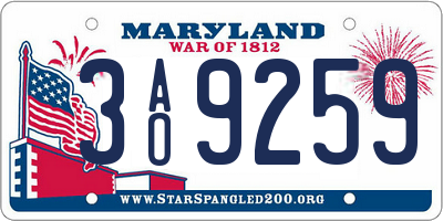 MD license plate 3AO9259