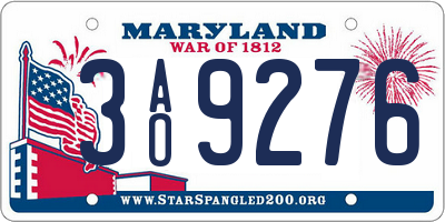MD license plate 3AO9276