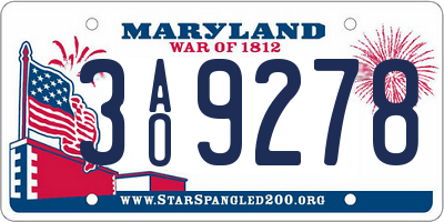 MD license plate 3AO9278
