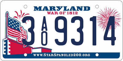 MD license plate 3AO9314
