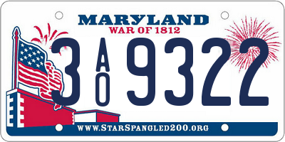MD license plate 3AO9322