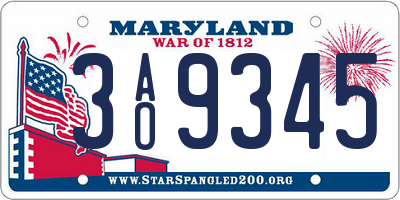 MD license plate 3AO9345