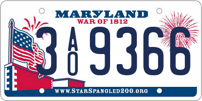 MD license plate 3AO9366