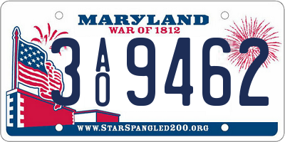 MD license plate 3AO9462