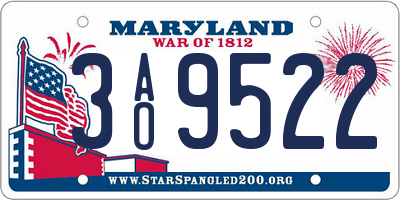 MD license plate 3AO9522
