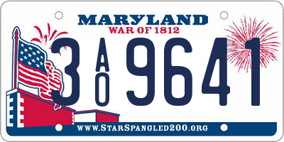 MD license plate 3AO9641