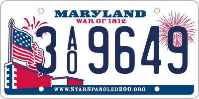 MD license plate 3AO9649