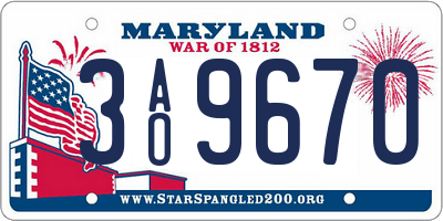 MD license plate 3AO9670