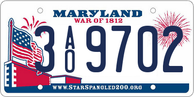 MD license plate 3AO9702