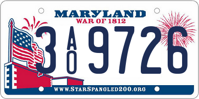 MD license plate 3AO9726